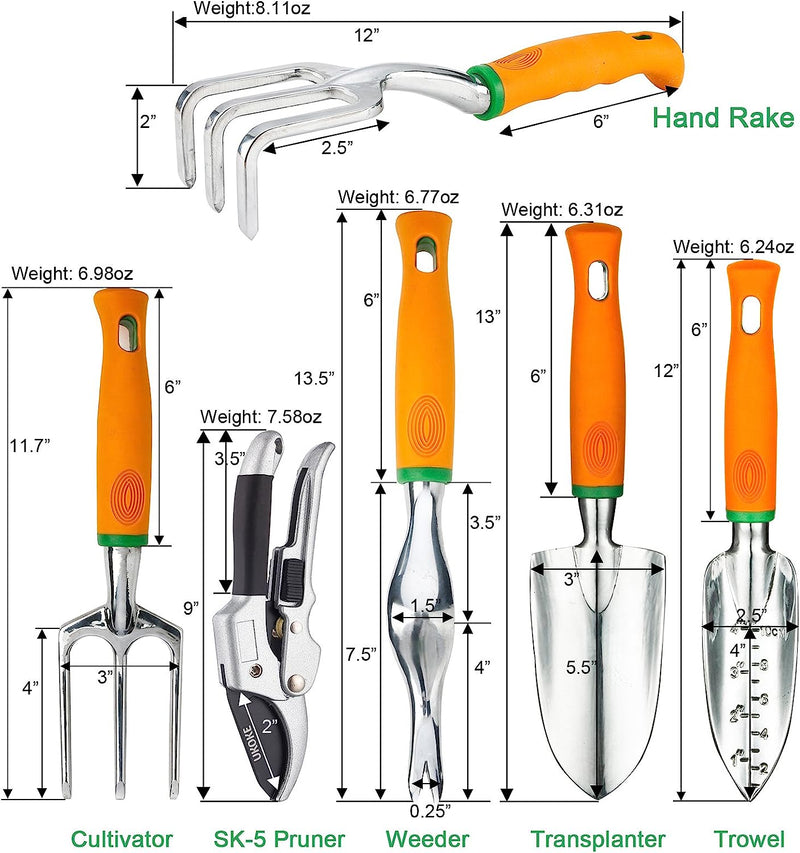 12Pcs Garden Tool Set, Gardening Tools Kit with Canvas Apron & Storage Pocket