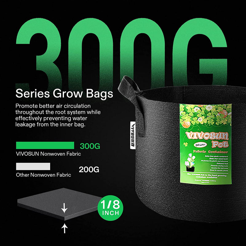 5-Pack Grow Bags Heavy Duty 300G Thickened Nonwoven Plant Fabric Pots with Handles
