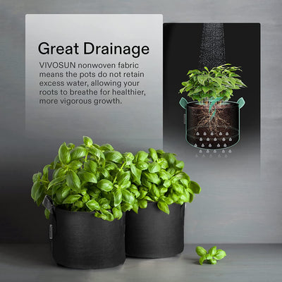 5-Pack Grow Bags Heavy Duty 300G Thickened Nonwoven Plant Fabric Pots with Handles