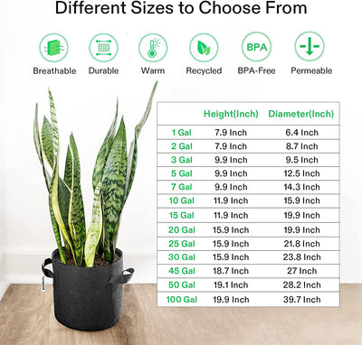 5-Pack Grow Bags Heavy Duty 300G Thickened Nonwoven Plant Fabric Pots with Handles