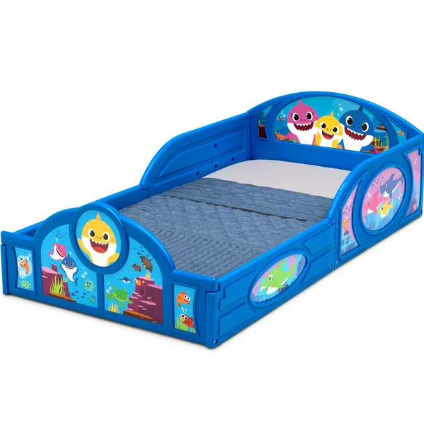Baby Shark Plastic Sleep and Play Toddler Bed with Attached Guardrails