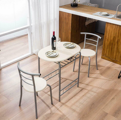 3 Pcs Dining Room Bistro Set, Table and Chairs with Built-in Wine Rack