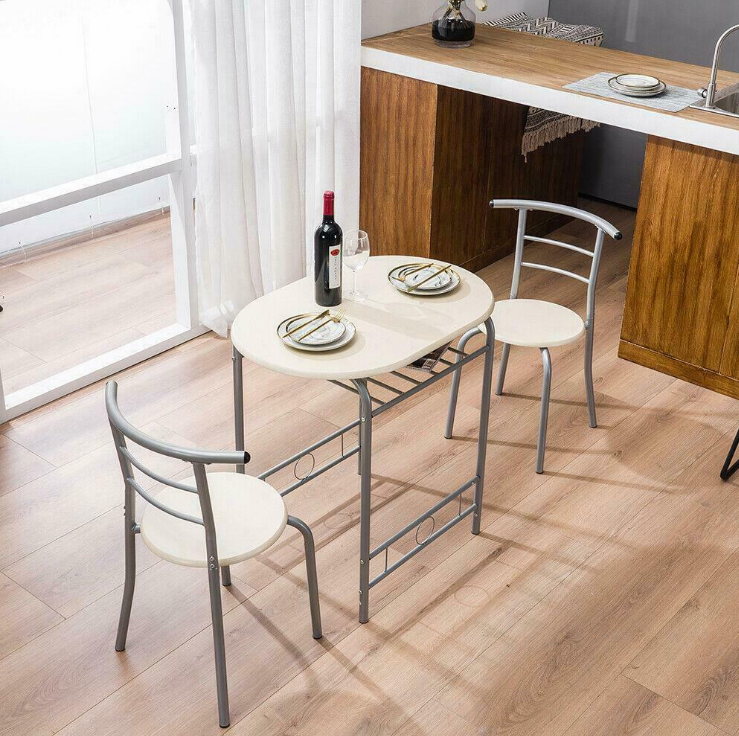 3 Pcs Dining Room Bistro Set, Table and Chairs with Built-in Wine Rack