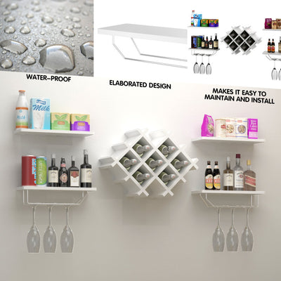 Set of 5 Wall Mount Wine Rack Set with Storage Shelves