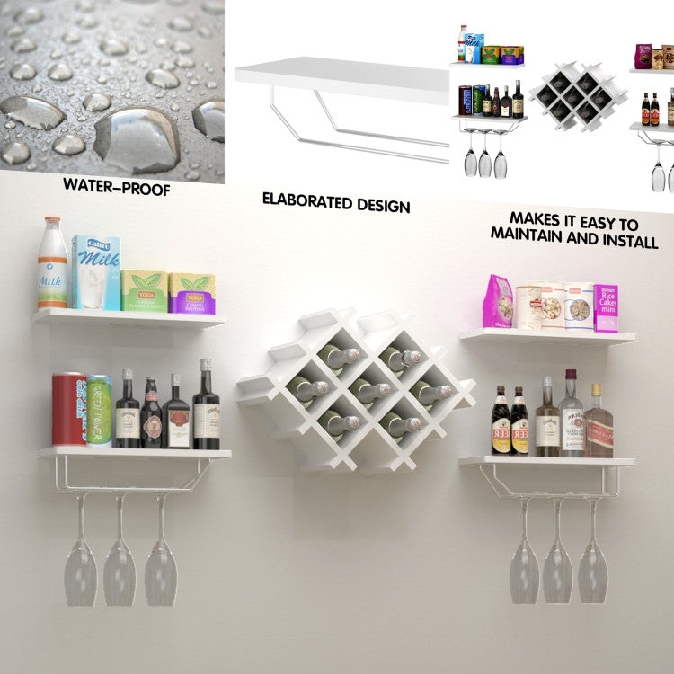 Set of 5 Wall Mount Wine Rack Set with Storage Shelves