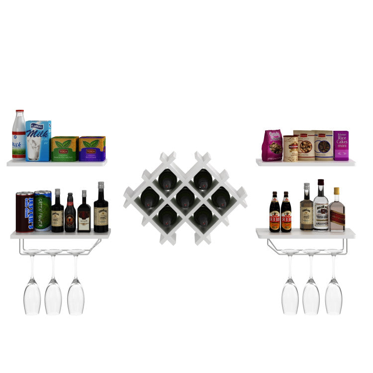 Set of 5 Wall Mount Wine Rack Set with Storage Shelves