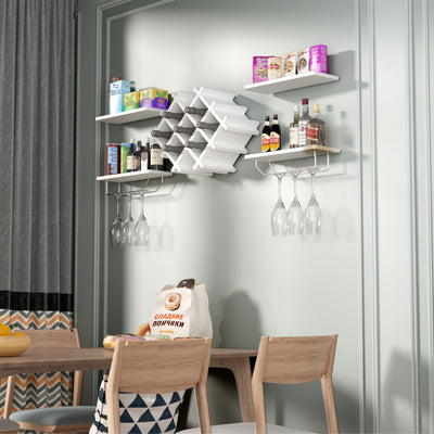 Set of 5 Wall Mount Wine Rack Set with Storage Shelves