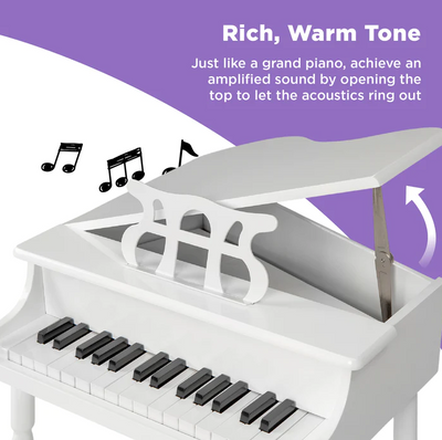 Kids Mini Wooden Grand Piano Keyboard with Piano Bench Music Rack Song Book and Stickers