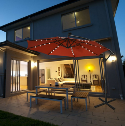 360° Rotation 10 Ft Solar Powered LED Patio Offset Umbrella without Weight Base