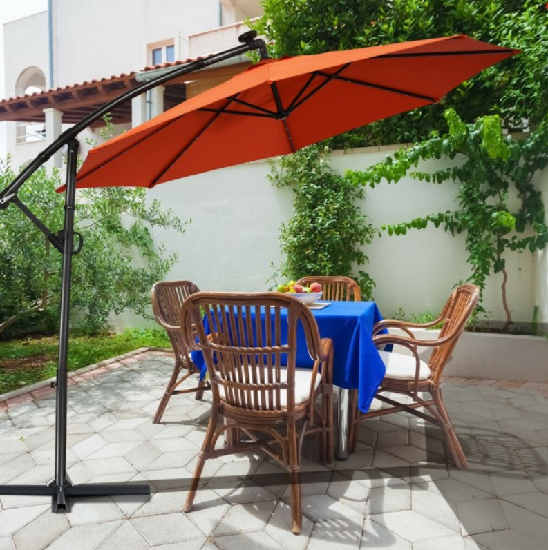 360° Rotation 10 Ft Solar Powered LED Patio Offset Umbrella without Weight Base