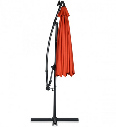 360° Rotation 10 Ft Solar Powered LED Patio Offset Umbrella without Weight Base