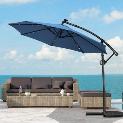 360° Rotation 10 Ft Solar Powered LED Patio Offset Umbrella without Weight Base
