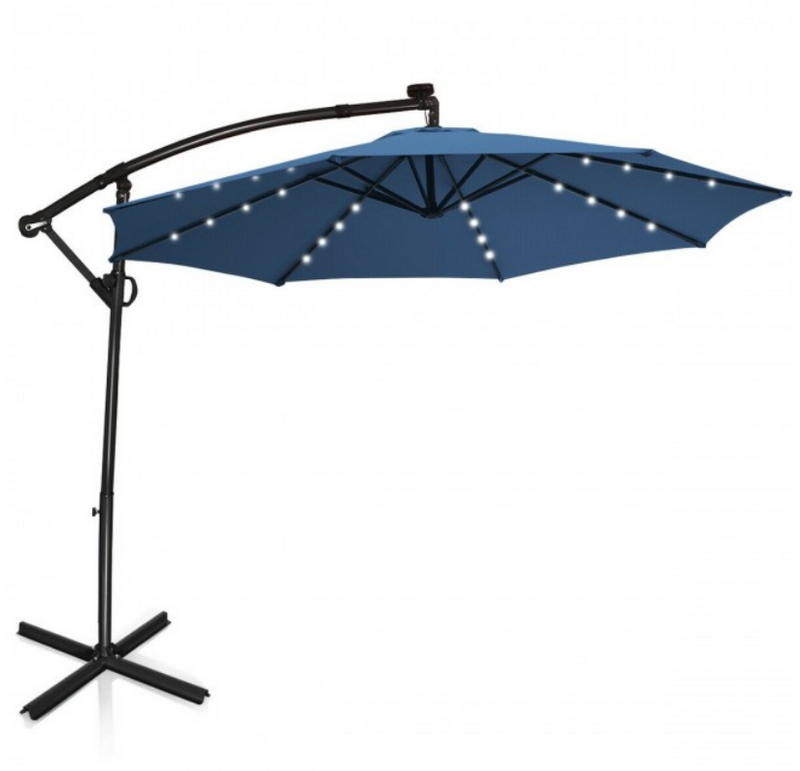 360° Rotation 10 Ft Solar Powered LED Patio Offset Umbrella without Weight Base