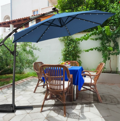 360° Rotation 10 Ft Solar Powered LED Patio Offset Umbrella without Weight Base