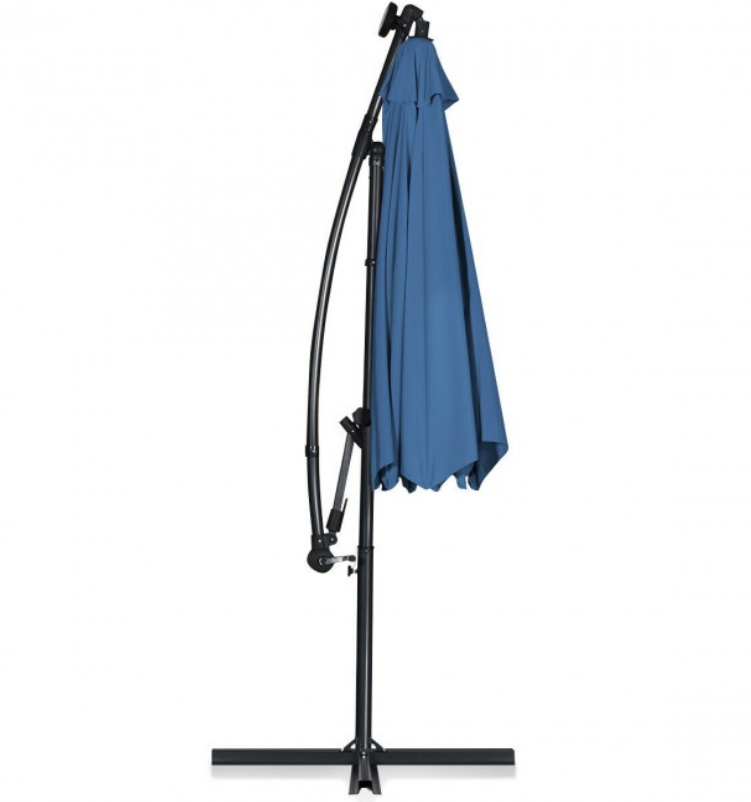 360° Rotation 10 Ft Solar Powered LED Patio Offset Umbrella without Weight Base