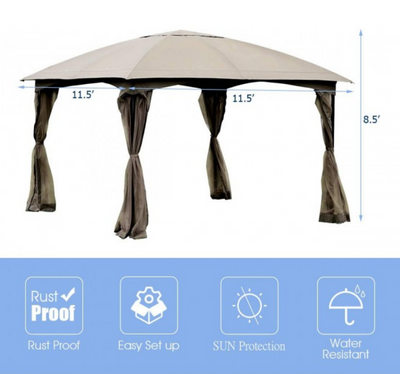 11.5x11.5 Ft Fully Enclosed Outdoor Patio Garden Gazebo with 4 Removable Walls