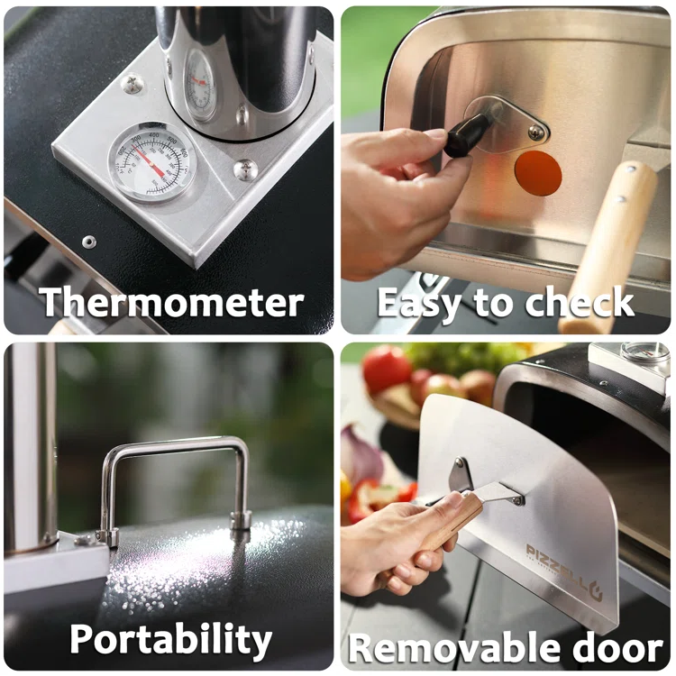 Outdoor Pizza Oven Wood Fired Portable Wood Pellet Stainless Steel Pizza Oven with 13" Pizza Stone