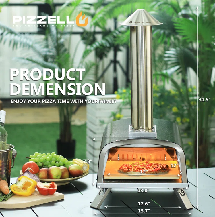 Outdoor Pizza Oven Wood Fired Portable Wood Pellet Stainless Steel Pizza Oven with 13" Pizza Stone