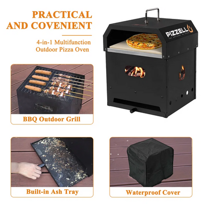4-in-1 Outdoor Pizza Oven BBQ Charcoal Pellet Grill Fire Pit with Pizza Stone Pizza Peel
