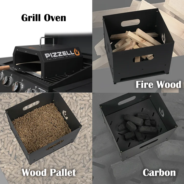 4-in-1 Outdoor Pizza Oven BBQ Charcoal Pellet Grill Fire Pit with Pizza Stone Pizza Peel