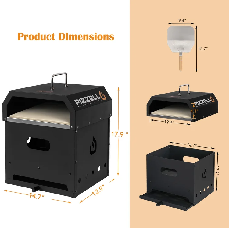 4-in-1 Outdoor Pizza Oven BBQ Charcoal Pellet Grill Fire Pit with Pizza Stone Pizza Peel