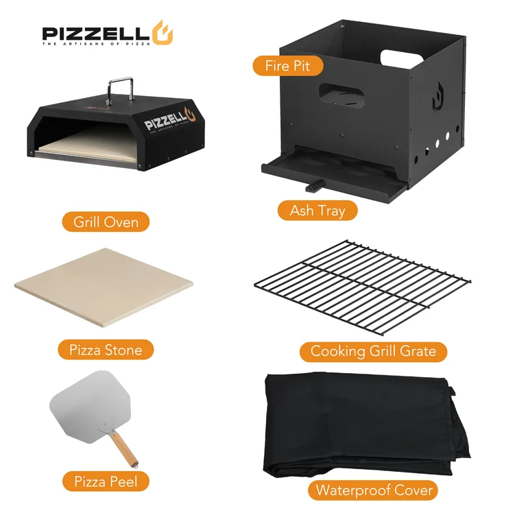 4-in-1 Outdoor Pizza Oven BBQ Charcoal Pellet Grill Fire Pit with Pizza Stone Pizza Peel