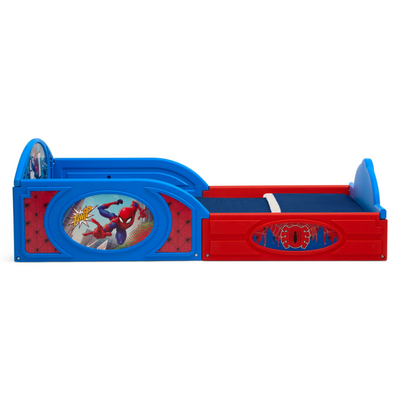 Marvel Spider Man Sleep and Play Toddler Bed, Kid’s Plastic Bed with Built-In Guardrails