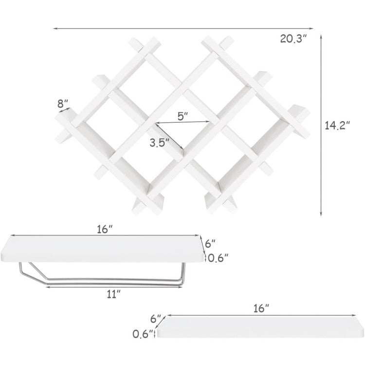 Set of 5 Wall Mount Wine Rack Set with Storage Shelves