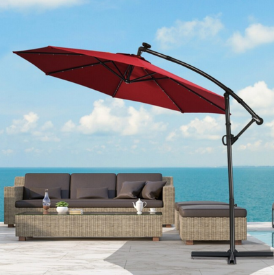 360° Rotation 10 Ft Solar Powered LED Patio Offset Umbrella without Weight Base
