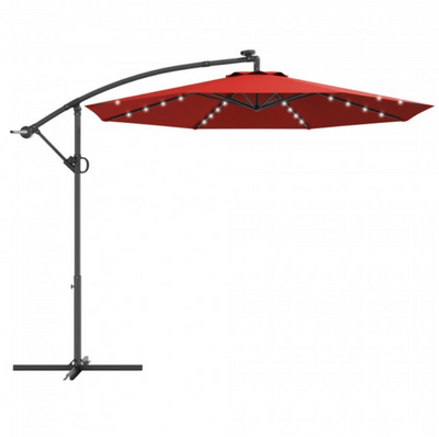 360° Rotation 10 Ft Solar Powered LED Patio Offset Umbrella without Weight Base