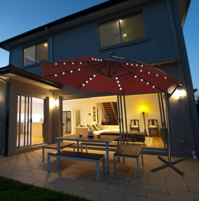 360° Rotation 10 Ft Solar Powered LED Patio Offset Umbrella without Weight Base