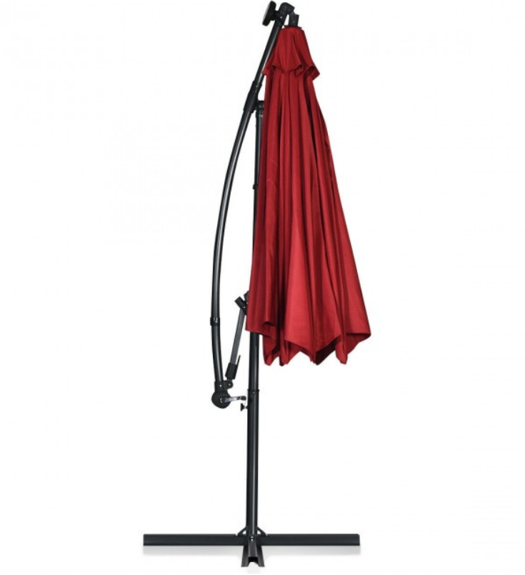 360° Rotation 10 Ft Solar Powered LED Patio Offset Umbrella without Weight Base