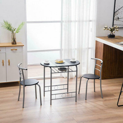 3 Pcs Dining Room Bistro Set, Table and Chairs with Built-in Wine Rack
