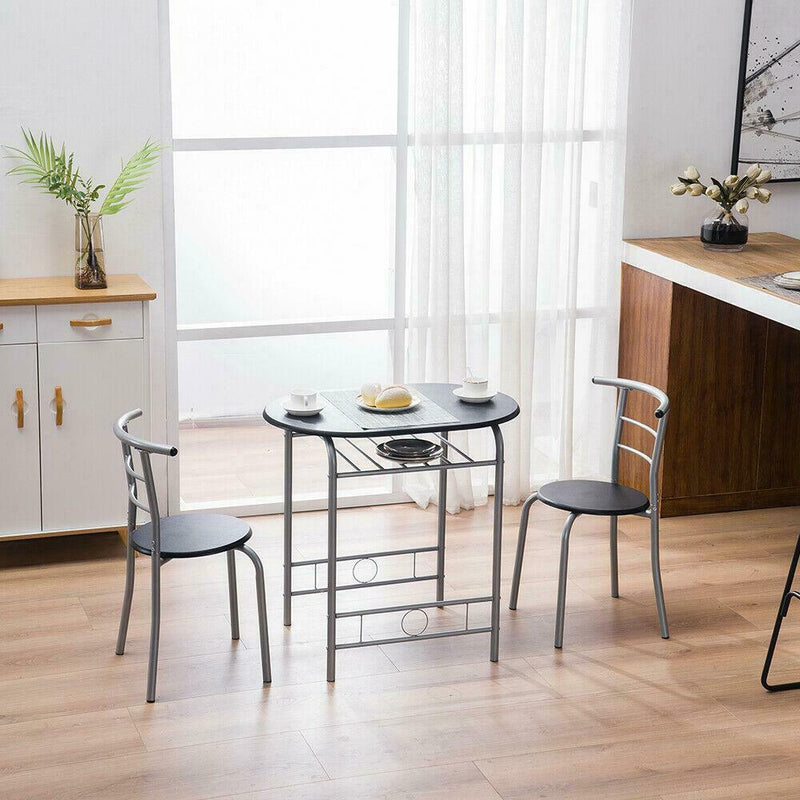 3 Pcs Dining Room Bistro Set, Table and Chairs with Built-in Wine Rack