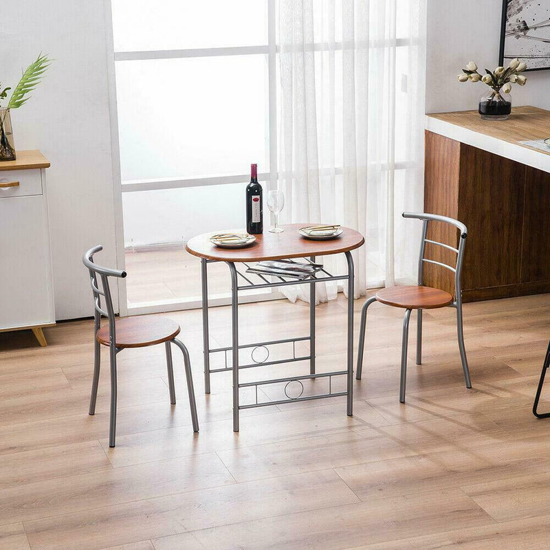 3 Pcs Dining Room Bistro Set, Table and Chairs with Built-in Wine Rack
