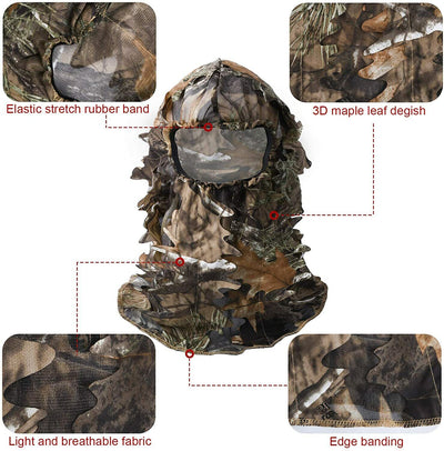 Ghillie Face Mask 3D Bionic Leafy Hunting Camouflage Headwear