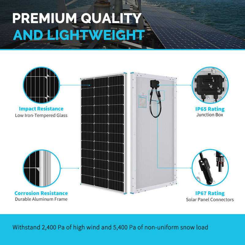 2Pcs 100W Mono Solar Energy Panel Compact Design