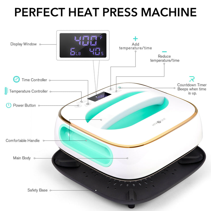 Heat Press Machine 10"x10" Sublimation Transfer T-Shirt Cloth Shoe Hat Press Machine