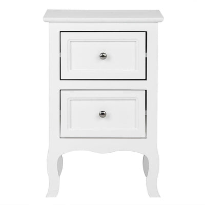 White Wood Nightstand, End Side Bedside Table with 2 Drawers