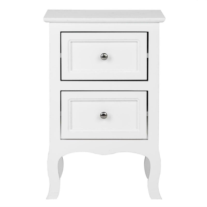 White Wood Nightstand, End Side Bedside Table with 2 Drawers