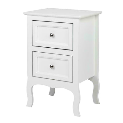 White Wood Nightstand, End Side Bedside Table with 2 Drawers
