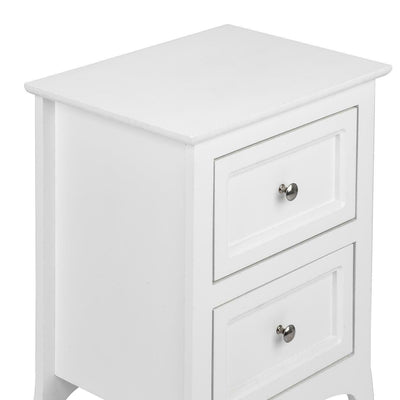 White Wood Nightstand, End Side Bedside Table with 2 Drawers