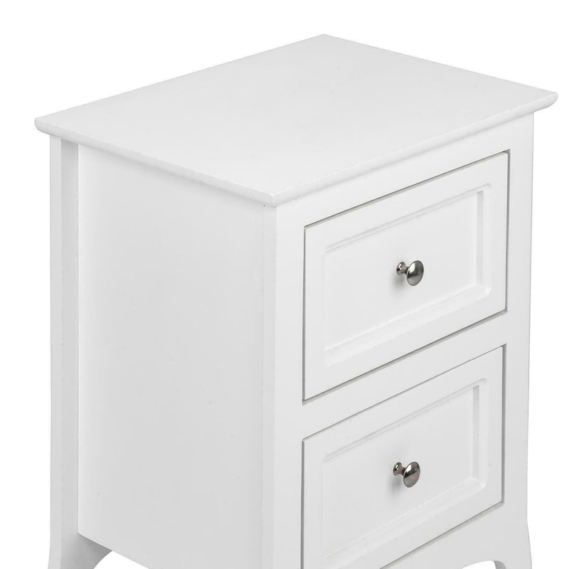 White Wood Nightstand, End Side Bedside Table with 2 Drawers