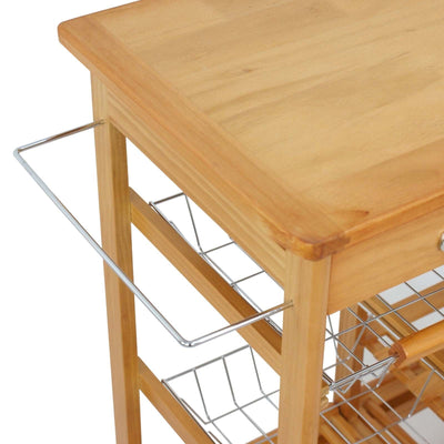 Rolling Wood Kitchen Island Trolley Cart Dining Tabletop with Storage Basket and Drawers