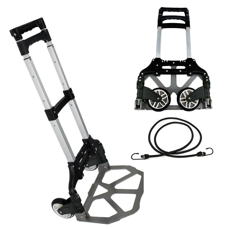 176 lbs Folding Aluminium Cart Luggage Trolley Hand Truck with Black Bungee Cord