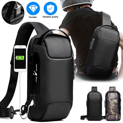 Men's Sling Backpack Waterproof Anti-theft Shoulder Crossbody Bag USB Port Pack