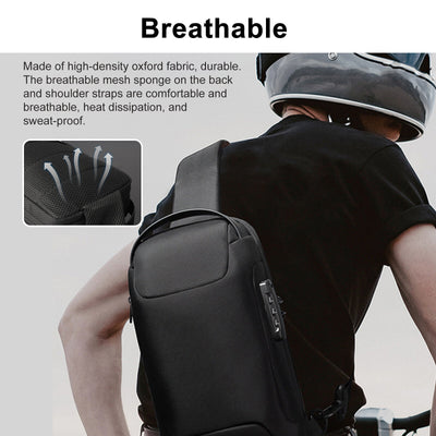 Men's Sling Backpack Waterproof Anti-theft Shoulder Crossbody Bag USB Port Pack