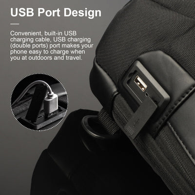 Men's Sling Backpack Waterproof Anti-theft Shoulder Crossbody Bag USB Port Pack