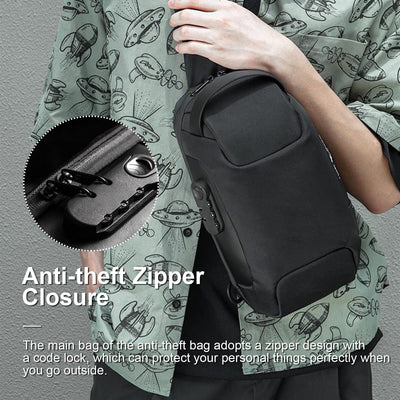 Men's Sling Backpack Waterproof Anti-theft Shoulder Crossbody Bag USB Port Pack
