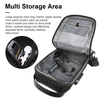 Men's Sling Backpack Waterproof Anti-theft Shoulder Crossbody Bag USB Port Pack
